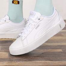 Puma Zapatillas casuales de plataforma Smash Platform V2 L para mujer, zapatos vulcanizados de moda retro de suela baja, 373035-01