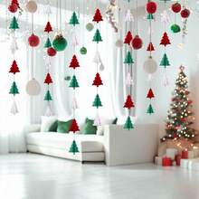 1 pieza Guirnalda de árbol de Navidad 3D - Decoraciones colgantes de fiesta rojas, blancas y verdes, bandera de papel festiva para el árbol de Navidad, decoración del hogar y la oficina para Navidad - Suministros de fiesta de Feliz Navidad