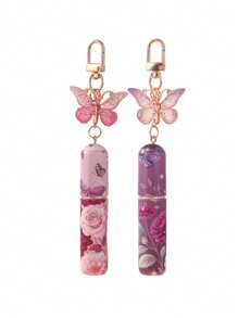 1/2pcs水晶蝴蝶吊坠香水分装瓶，带钥匙扣花蝴蝶印花图案化妆品瓶，女包挂件，底部灌装香水分装工具，送给家人和朋友的生日礼物，节日礼物，适合旅行便携5ml