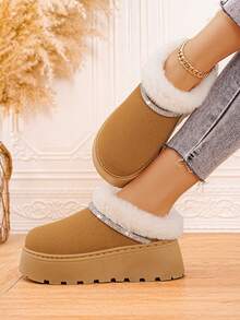 Damskie, jednokolorowe, ocieplane, grube, ciepłe buty śnieżne z kryształkami, modne, zimowe botki na platformie z miękką, pluszową podszewką, antypoślizgowe, wygodne, wsuwane buty z grubą podeszwą