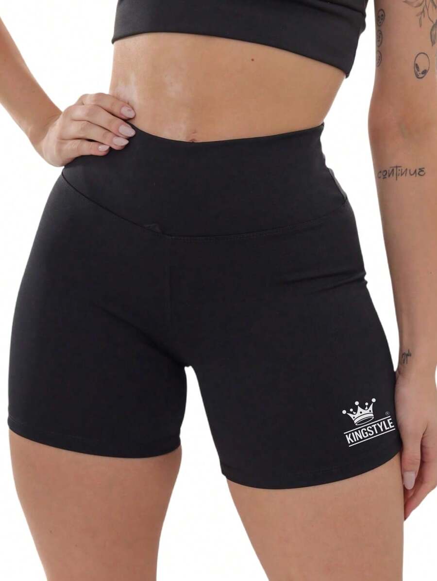 Conjuntos Fitness Feminino Top E Short Roupas Academia Nadador Moda Feminina para Academia - Preto - Visão 1