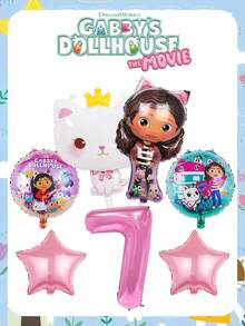 Gabby's Dollhouse 7 قطع بالونات ديكور حفلة عيد ميلاد لعبة بيت الدمية الكرتونية جابي، مجموعة بالونات من الألمنيوم المطبوع، ديكور لحفلات المناسبات والأعياد والأجواء الاحتفالية، هدية عيد الميلاد المثالية للأصدقاء، ديكور منزلي مثالي، ديكور غرفة مثالي، هدية عيد الحب، هالوين،