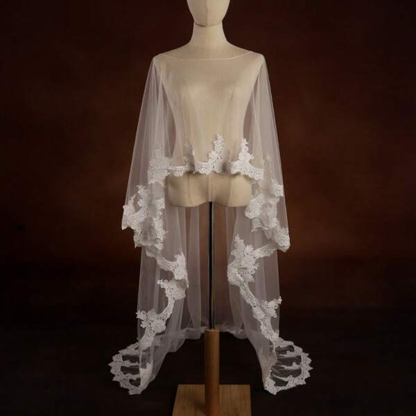 1 قطعة فستان زفاف أنيق مصنوع يدويًا بتصميم ذيل وشال للنساء، ملابس خريفية