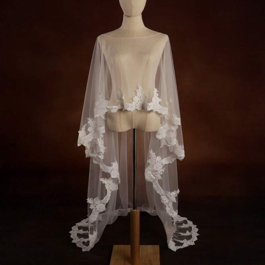 1 قطعة فستان زفاف أنيق مصنوع يدويًا بتصميم ذيل وشال للنساء، ملابس خريفية