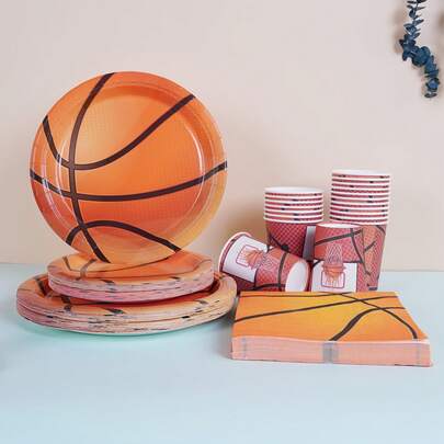 68/10/Set, Basketball Themed Party Supplies, Disposable Party Plates, Party Paper Plates. Includes 7-Inch Plates, 9-Inch Plates, Paper Cups, And Tissue Sets. Suitable For 16 People, Picnic Supplies, Birthday Parties, Camping, Decoration, And Celebration Events. Party Gifts, Bridal Showers, Restaurant Decorations, Kitchen Utensils, Competitions, Clubs, Basketball , Basketball