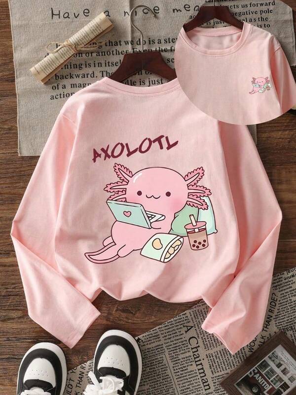 1pc Tween Girls' Casual Printed Long Sleeve T-Shirt, Spring/Autumn, Fashionable, Warm And Comfortable Design For Young Students And Teenagers