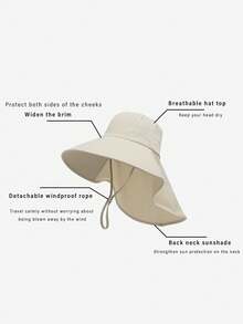 1pc Summer Sun Hat Wide Brim UV Protection Unisex Bucket Hat With Neck Flap For Men & Women Outdoor Hiking Fishing Boonie Hats (Due To Different Production Batches, The Style Of The Adjustment Buckle Is Not Fixed And Will Be Shipped Randomly.) - C - View 4
