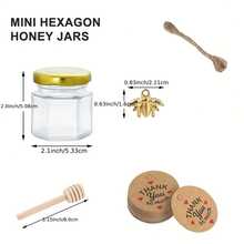 12/24/36/48 szt. słoików na miód, miniaturowe słoiki na miód jako upominki na przyjęcia, małe sześciokątne szklane słoiki na miód, szklane pojemniki do przechowywania z pokrywkami, złote pokrywki, zawieszki, wisiorki i juta, odpowiednie na baby shower i prezenty ślubne.