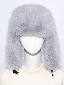 1pc Thick Faux Fox Fur Trapper Hat, Hat And Scarf Set Suitable For Autumn/Winter Outdoor Activities, Warm & Versatile For Hiking, Skiing, Cycling And Daily Wear, Retro Acrylic Bucket Hat, Fleece Lined Aviator Hat, Halloween Gift