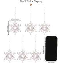 6 件透明雪花挂饰，亚克力雪花圣诞树挂饰，冰柱吊坠，圣诞树雪花装饰 - 無色 - 查看 3