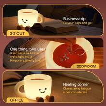 Cute Coffee Cup Night Light - 3 Brightness Levels Lamp With Touch Control 7 Colors, Silicone Lamp With 30 Min Timer, USB Rechargeable - Soft Lighting And Design, Suitable For Room, Creative Gift - Coffee Cup Night Light - View 6