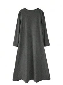 Women's Solid Color Long Sleeve Pocket Casual Dress