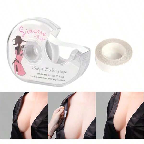 1 Stück Unterwäsche Hemd unsichtbarer transparenter PET doppelseitiger blendfreier Aufkleber, 5 Meter langer nahtloser Klebe-Brustaufkleber, rutschfester Fixierungsaufkleber