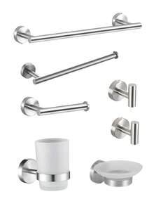 Juego de colgadores de almacenamiento para baño - Kit de colgadores para baño - Toallero de acero inoxidable negro - Gancho multifuncional - Estante para papel higiénico - Vaso de lavado de vidrio - 1 pieza