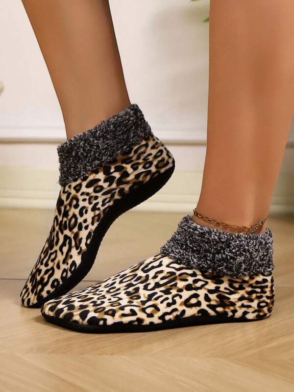 Chaussons en tissu sexy pour femmes, imprimé léopard, pour l'automne/hiver