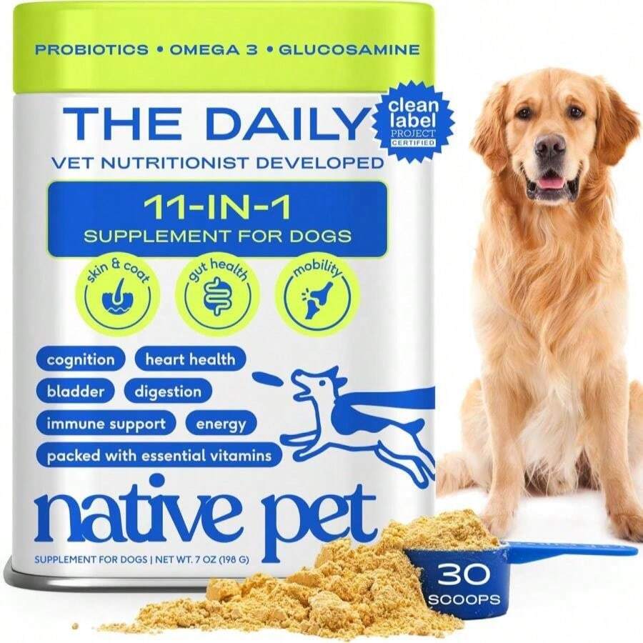 Native Pet Dog Vitamins &Amp; Supplements - 11-In-1 Multivitamin Powder For Dogs Food Topper - Collagen, Glucosamine, Probiotics, Omega &Amp; More- Supports Healthy Gut, Mobility &Amp; Overall Health -60 Scoops - MàuA - Xem 1
