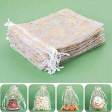 20/40 Túi quà Organza hình bông tuyết vàng 5x7 inch có dây rút dùng cho tiệc Giáng sinh Túi quà tặng tiệc sinh nhật Frozen Túi quà tiệc xứ sở thần tiên mùa đông Túi đựng đồ trang trí Giáng sinh số lượng lớn - Vàng - Xem 7