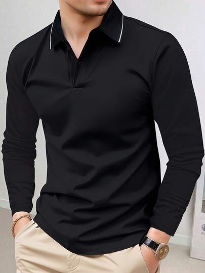 Camiseta polo de manga larga con ajuste regular para hombres, top deportivo casual y ligero, adecuado para correr, golf, pesca, gran regalo para esposo o novio, primavera/otoño