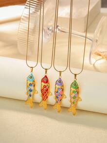 Vintage Fish Pendant Necklace For Women – Handmade Zinc Alloy Jewelry, 90cm Rope Chain, Hypoallergenic