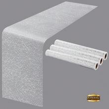 1pc Silver Metallic Mesh Table Runner 11"X108", Rectangular Tablecloth Decor Suitable For Wedding, Birthday, Bridal Shower, Reception, Party, Home, DIY Daily Decoration