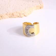 1 Pc New Arrival Two Tone Pave Initial Letter Ring Vintage Style Adjustable Open Metal Rings - Letter Type - View 17
