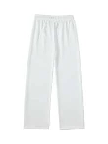 Men's Knitted Straight Leg Pants, Letter Print High Street Casual Loose Fit Sweatpants, Lightweight For Spring, Autumn & Summer - 白色 - 查看 3