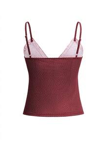 Áo thun dệt kim cổ chữ V phối nơ, phong cách Y2K Sunshine Girl mùa hè dành cho nữ, kiểu dáng thường ngày, gợi cảm, thích hợp đi biển hoặc nghỉ mát. - Màu Đỏ Sâu - Xem 4