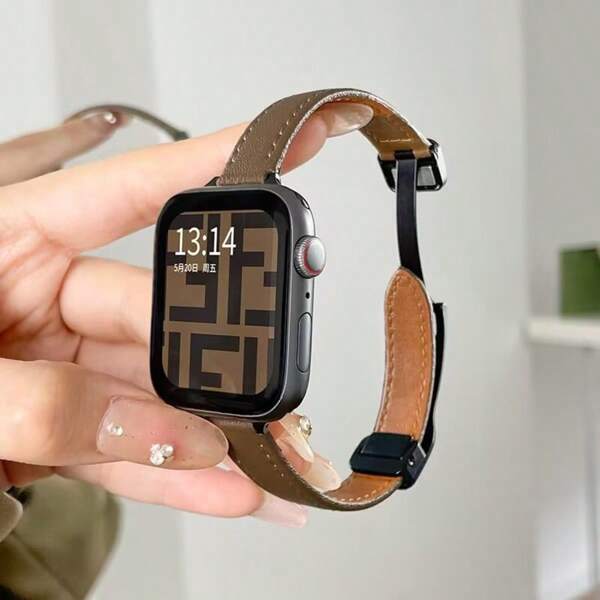 1pc Vintage Leather Magnetic Watch Band, Compatible With 38/40/41/42/44/45/49mm Ultra/Ultra2/SE/SE2/Series 9/8/7/6/5/4/3/2/1, Suitable As A Back-To-School Gift
