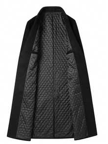 男士时尚羊毛大衣，休闲男士夹克，复古纯色长袖大衣，翻领长款大衣，男士外套，秋冬大衣 - 黑色 - 查看 5