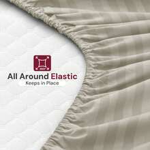 Lux Decor 4 Pc Stripe Bed Sheets, High GSM Brushed Microfiber Bedding Set With Deep Pocket Fitted Sheet & Pillowcases. Soft, Breathable, Hypoallergenic, Easy Care, And Wrinkle Resistant For Year-Round Comfort And A Classic Hotel-Quality Look. - 灰褐色 - 查看 7