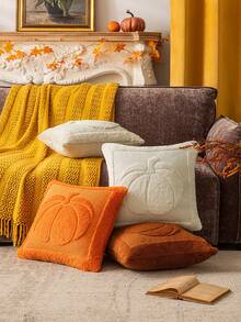 2 pièces Housse de coussin en peluche orange grosse citrouille, style bohème avec broderie 3D. Housse de coussin de canapé convenant pour le salon, la salle à manger, la chambre à coucher - Orange - Voir 8