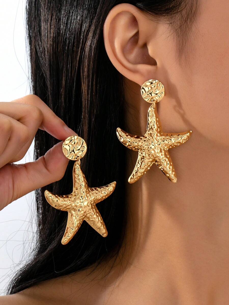 1 Pair Punk Style Exaggerated Ocean Theme Personalized Earring Set, Minimalist Style Earrings For Women - Yellow Gold - View 1