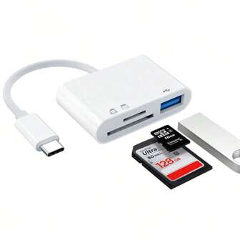 Fermoved Type C Micro SD 卡读卡器适配器，三合一 USB C 转 USB 相机存储卡读卡器适配器，兼容 iPad Pro、及更多 USB C 设备