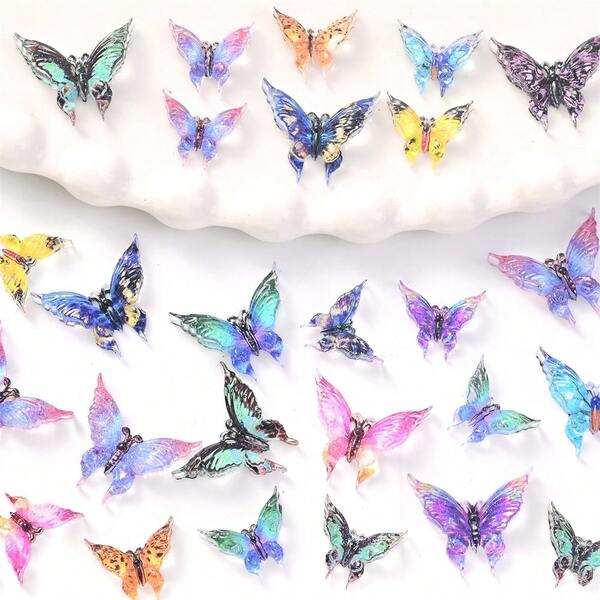 50 piezas de 9mm/13mm Lindo diseño de mariposa Decoración de uñas plana Diseño de lazo de resina Diseño de moño para manicura Accesorios de arte de uñas DIY
