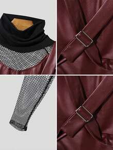 INCERUN Mens High Neck Long Sleeve Mesh Patchwork Shirt Asymmetrical  Hem Party Club Blouse T-Shirt Tops - 紅色 - 查看 5