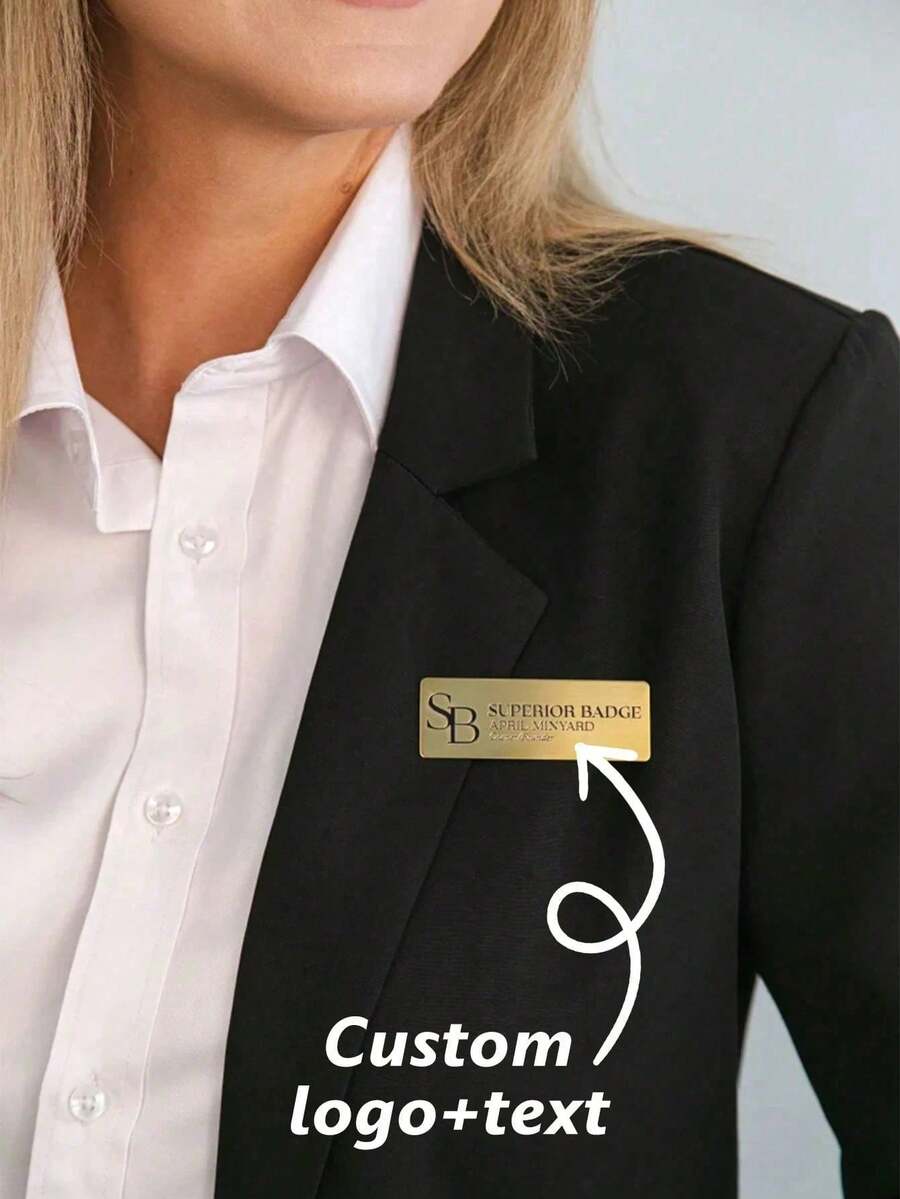1pc Customized Name Badge, Personalized Stainless Steel Magnetic Nameplate, Engraved Work Lapel Pin, Suitable For Office Staff Business Identification - Multicolor - View 1