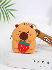 1 PC Chic Mini Capybara Coin Purse With Keychain - Silicone, Multifunctional Zipper Lipstick Holder, Cute Cartoon Design For Girl, Coin Purse, Student Backpack Decoration, Mini Bag Charm, Unique Phone Accessory, Suitable For Ladies' Wallets And Phone Accessories, Gift For Friends, Party Accessory, Car Pendant, Female Gift