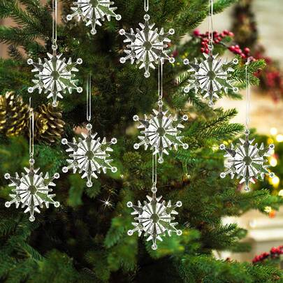 6pcs Transparent Snowflake Ornaments, Acrylic Snowflake Christmas Tree Hanging Decorations, Icicle Pendants, Christmas Tree Snowflake Decorations