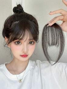 1pc Clip-On Bangs, Synthetic Clip-On Air Bangs, One-Piece Bangs, Clip-On Bangs, Dark Brown Hair Accessory, Women Clip-On Bangs, Black Straight Air Bangs With Sideburns, Claw Clips, Hair Claws, Hair Slide, Hair Barrettes, Clips For Hair, Hair Accessories