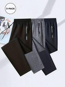 Can Be A Gift For Father, Men's Drawstring Waist Solid Color Sports Long Pants, Basic Style, Suitable For Fitness Wear - Multicolor - View 4