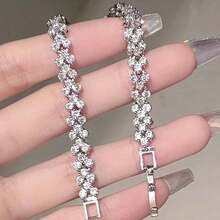 Internet Celebrity Super Hot Heart-Shaped High-Grade Diamond-Plated Silver Roman Bracelet For Girls Fashion Crystal Bracelet Hand String Hand Jewelry - 銀色 - 查看 9