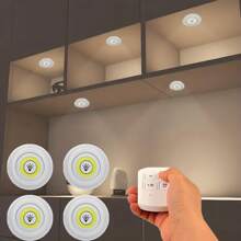 带遥控器的 LED 夜灯，易于安装，AAA 电池供电，便携式橱柜灯，COB 照明，可调光，定时功能，适用于衣柜、厨房、浴室、卧室、宿舍等 - 白色 - 查看 2