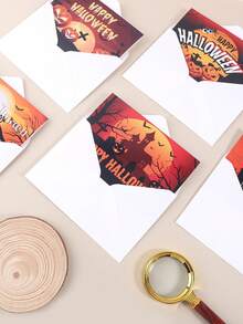 6 arkuszy/opakowanie, kartka z życzeniami na Halloween – pusta w środku, karta z zaproszeniem na Halloween, zestaw kartek informacyjnych – kartki z życzeniami w różnych wzorach z okładką w stylu vintage Halloween na życzenia, pamiątki i prezenty świąteczne (z 6 kopertami i 6 okrągłymi naklejkami), niezbędne artykuły na święta
