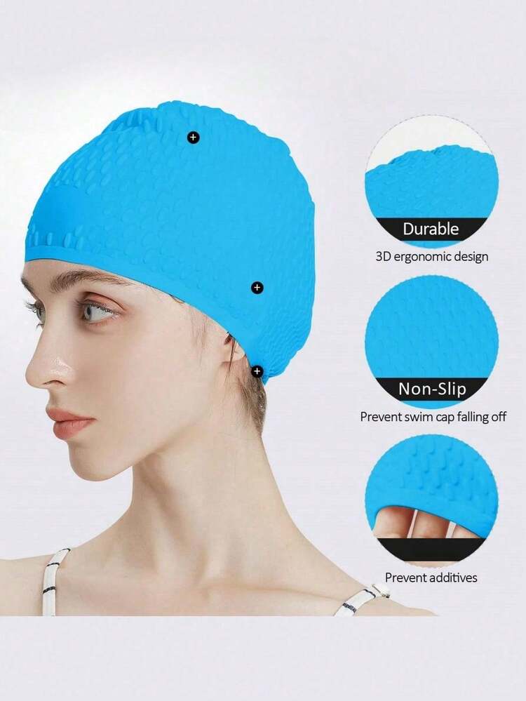 Large Silicone Swim Cap - ComfortFit For Men & Women - Unisex Ergonomic Design - 1pc High-Quality Set, Beach Essentials, Beach Accessories, Pool Float - Multicolor - View 5
