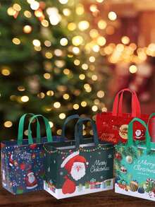 4 Piezas de Bolsas Reutilizables de Regalo de Navidad con Asas, Bolsas de Navidad de Tela No Tejida, Bolsas de Regalo de Navidad a Granel para Regalos de Navidad, Envoltura de Regalos, Compras, Suministros para Fiestas de Navidad