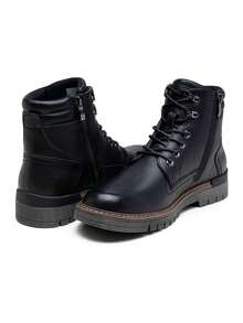 SHOESMALL Men's Waterproof Leather Work Boots With Rubber Sole Fashion  Ankle Black  PU Shoes Casual Boot Hiking Zipper Chukka Boots For Men - AMY8118A-blackpu - 查看 7