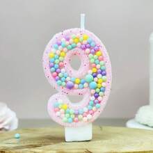 1支数字生日蜡烛，马卡龙色球形蛋糕蜡烛装饰，0-9闪亮粉色数字蜡烛，适用于生日蛋糕、大型节日和派对，深受男孩女孩喜爱 - 彩色 - 查看 20