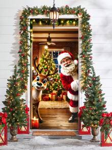 1 Stück, lustige Weihnachts-Türdekoration Banner, strapazierfähiger Polyester, Weihnachtsmann, Süßigkeiten, Elch, Geschenke und Glocken Design, Heim-Türdekoration, geeignet für Weihnachts-Türdekoration, Fenster-Dekoration, Foto-Requisiten