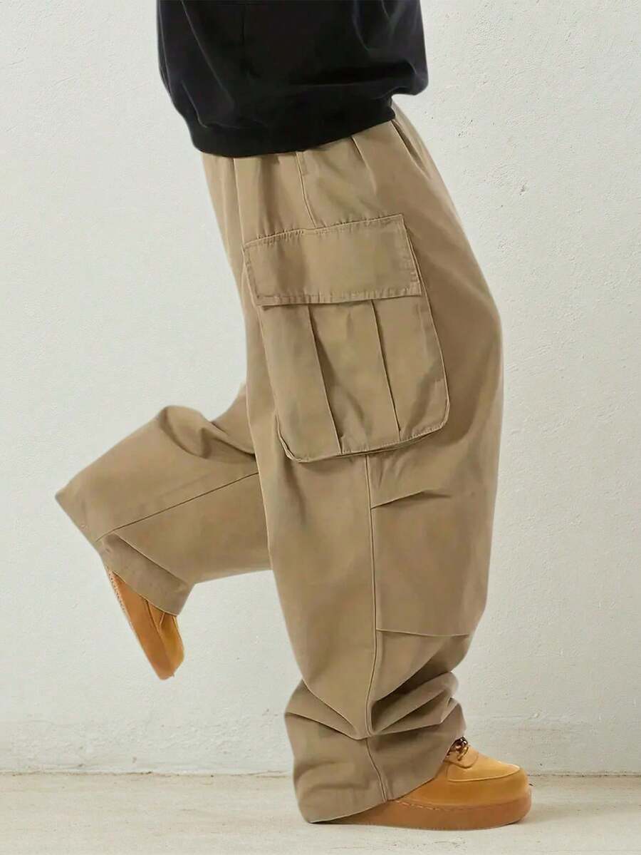 Men's Casual Fashion Cargo Pants With Multiple Pockets, For Autumn/Winter Spring - Khaki - View 1