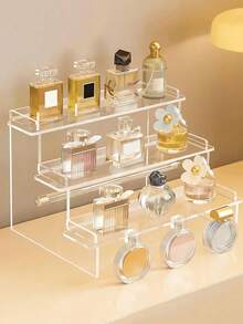 1pc Acrylic Cosmetic Storage Rack, Perfume, Skincare, Cosmetics Staircase Display Rack Multi-Layer Cosmetic Storage Rack, Perfume Display Rack, Cosmetic Beauty Tools Display Rack, Reinforced Thickened Trapezoidal Display Rack, Suitable For Living Room, Bathroom, Bedroom, Home Decoration